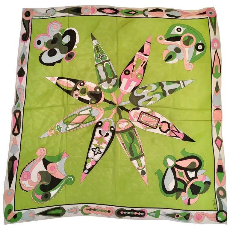 Écharpe En Soie Emilio Pucci Vintage - Motifs Géométriques Multicolores - Occasion Très Bon état