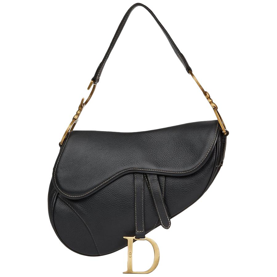 2001 Christian Dior Black Calfskin Leather Saddle Bag