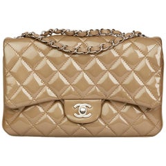 2014 Chanel Taupe Quilted Patent & Lambskin Leather Accordion Single Flap Bag