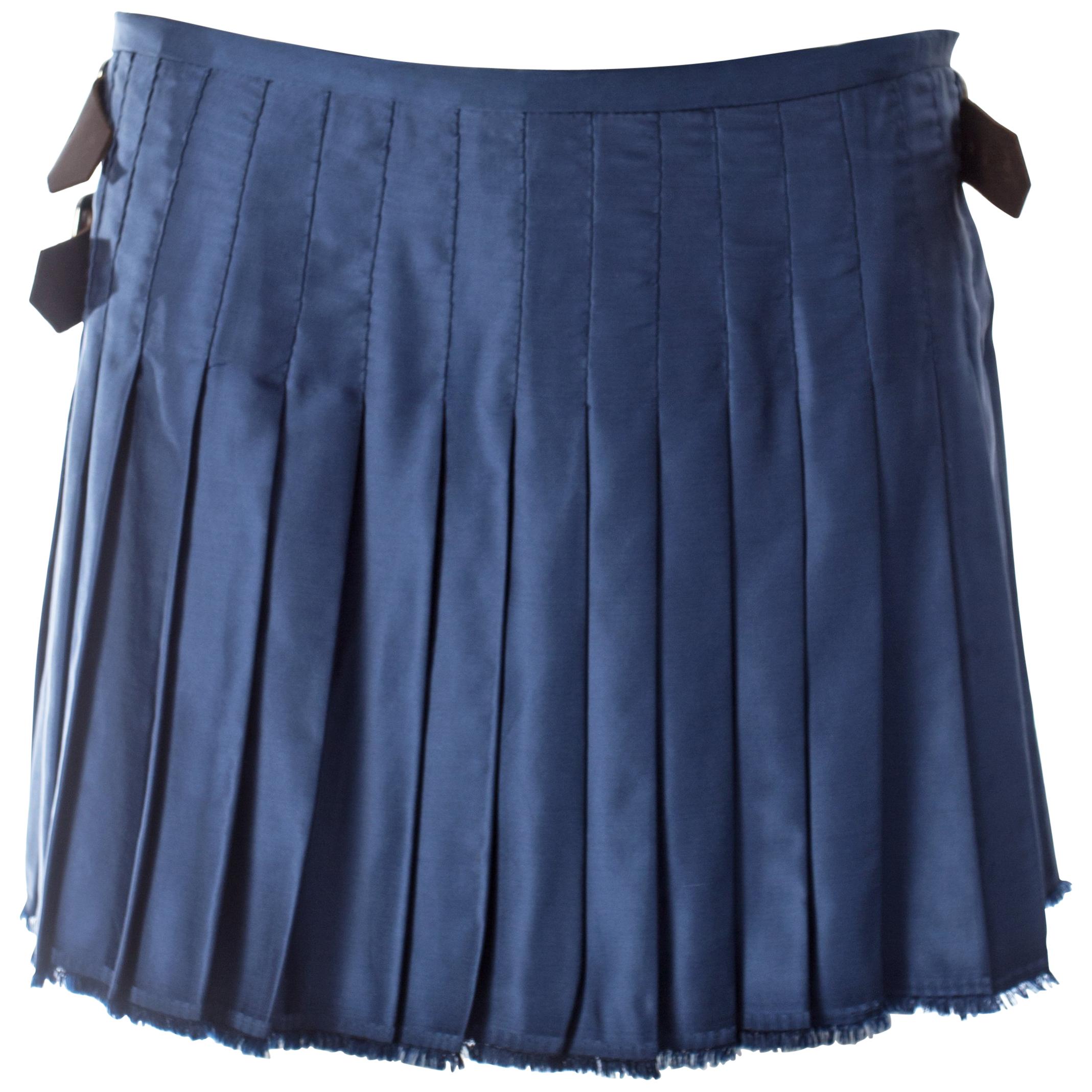 Vivienne Westwood, blue satin pleated wrap mini skirt / kilt, AW 2003