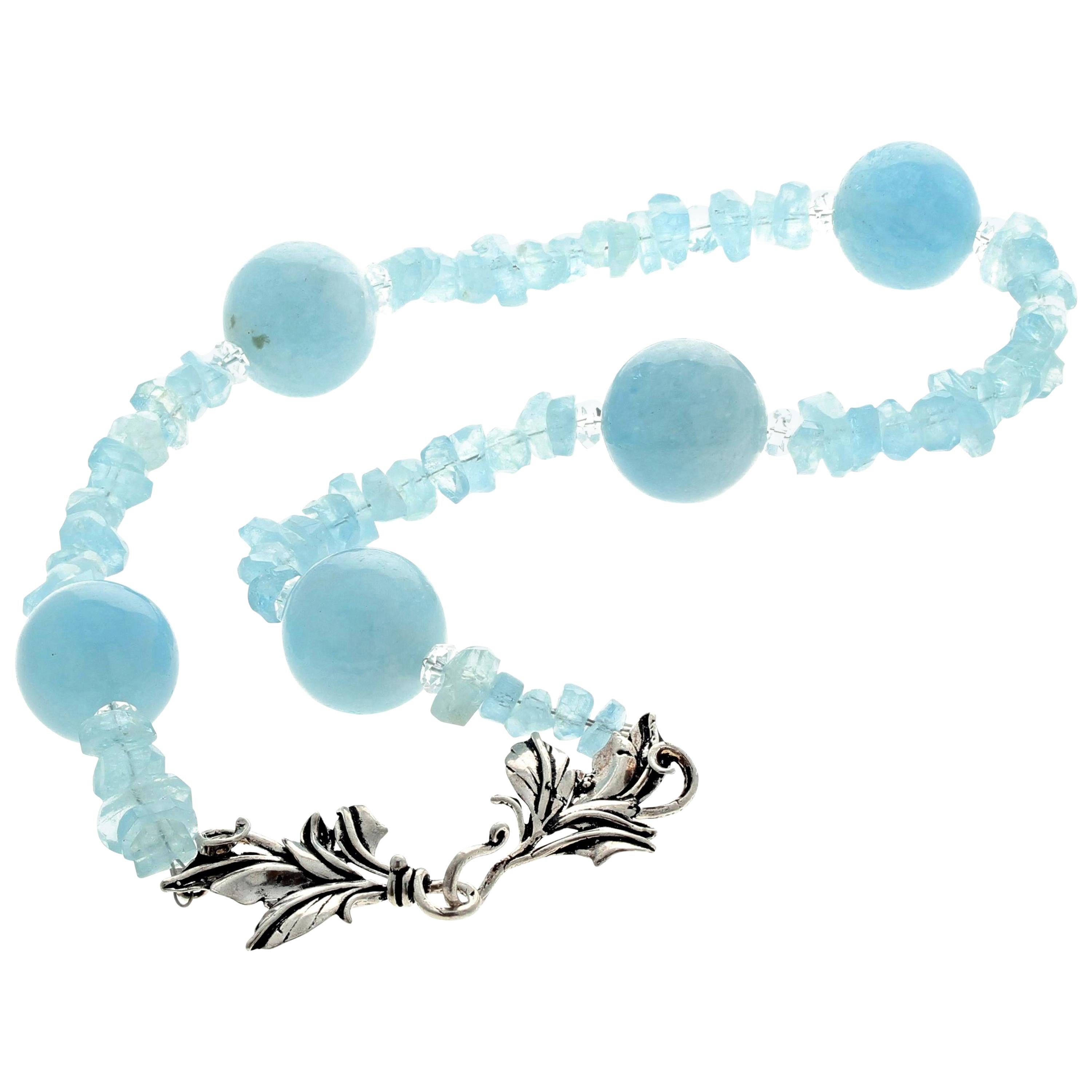 AJD Exquisite Elegant Natural Blue 19" Aquamarine Necklace