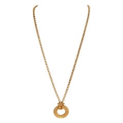 Chanel Vintage Gold Plated Medallion Long Chain Necklace