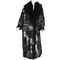 New Tom Ford Women's Metallic Leather Graphite Fur Lining Long Oversize Coat 