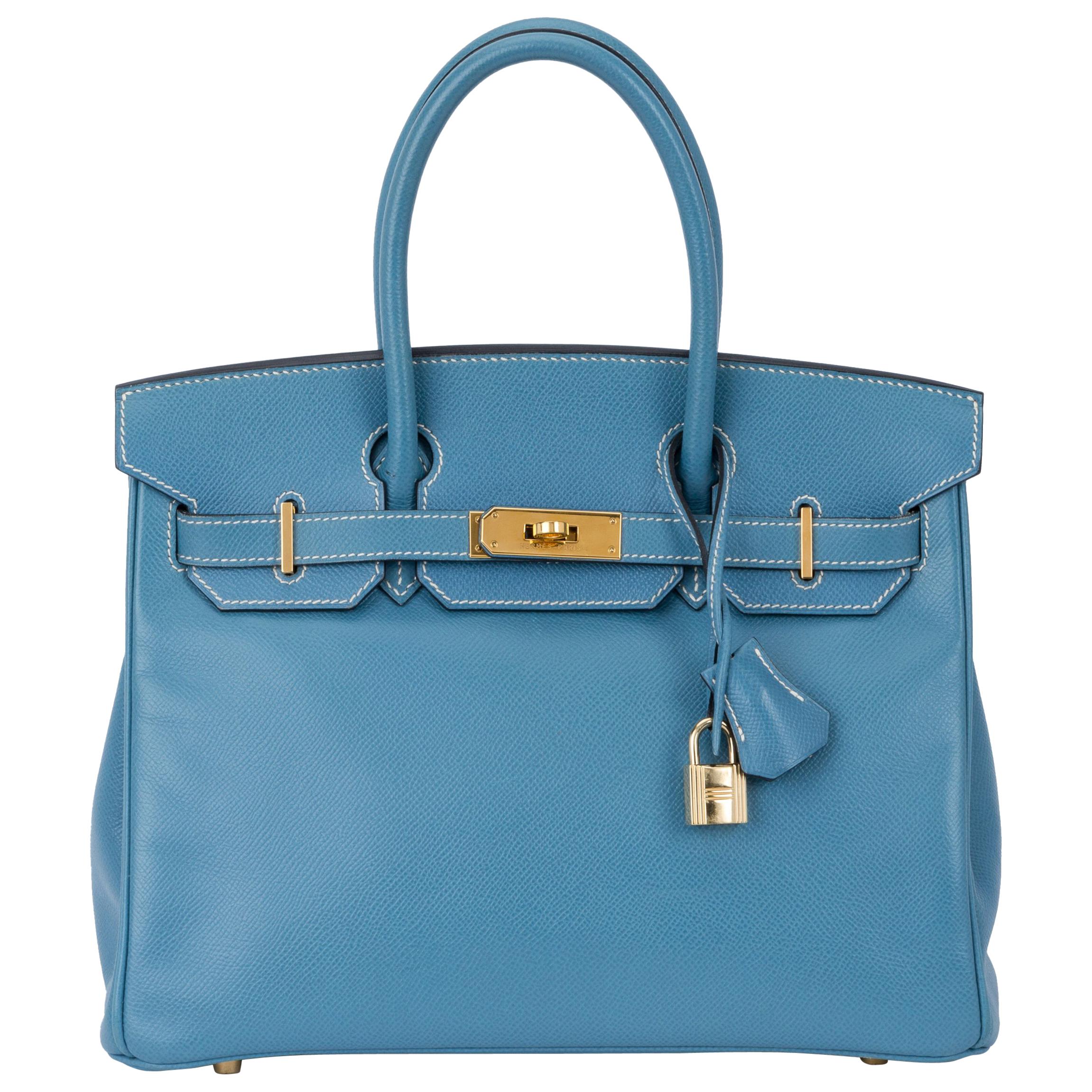 Hermes Blue Jean Birkin 30 Courchevel Bag