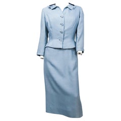 Vintage 1950s Periwinkle Blue Silk Dress With Matching Suit Jacket