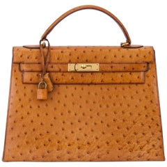1980er Jahre Vintage Hermes Birkin 32 cm Sellier Gold Straußentasche