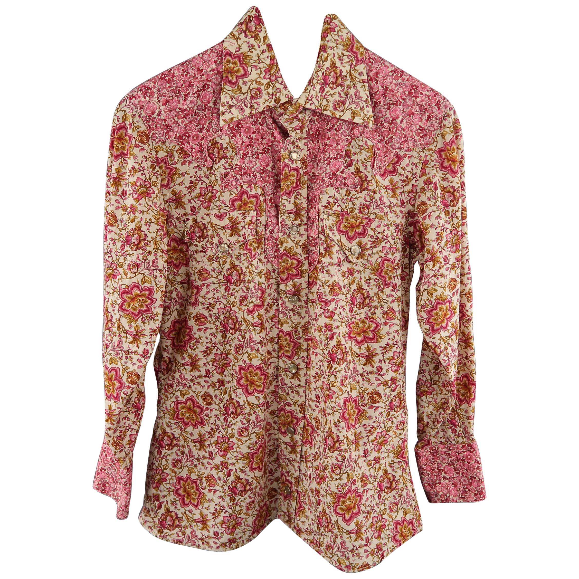 GUCCI by TOM FORD Size S Pink & Brown Floral Cotton Long Sleeve Western Shirt