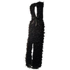 Oscar De La Renta Black Silk Confetti Ribbon & Sequin Column Gown W/ Open Back 