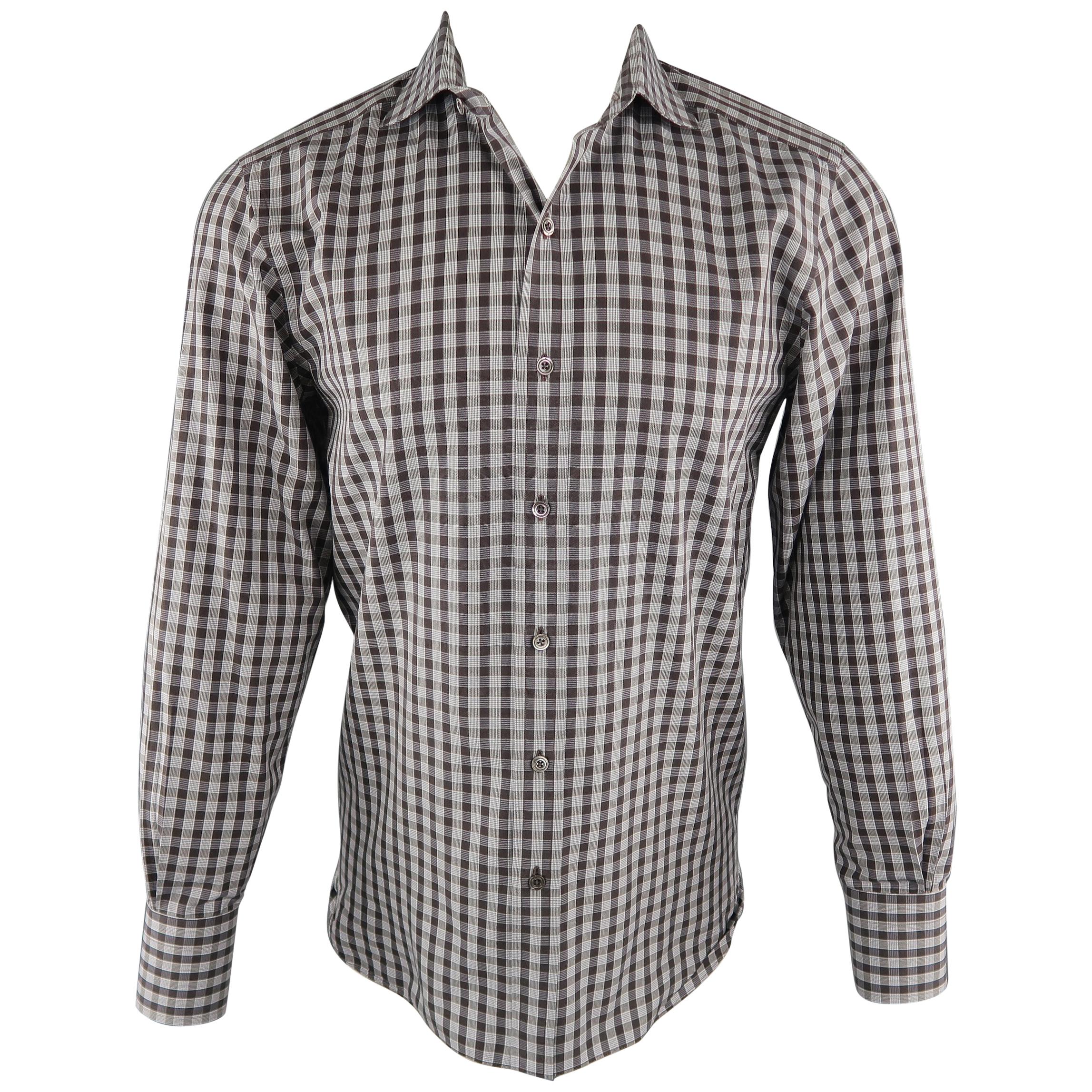 TOM FORD Size M Brown Plaid Cotton Long Sleeve Shirt
