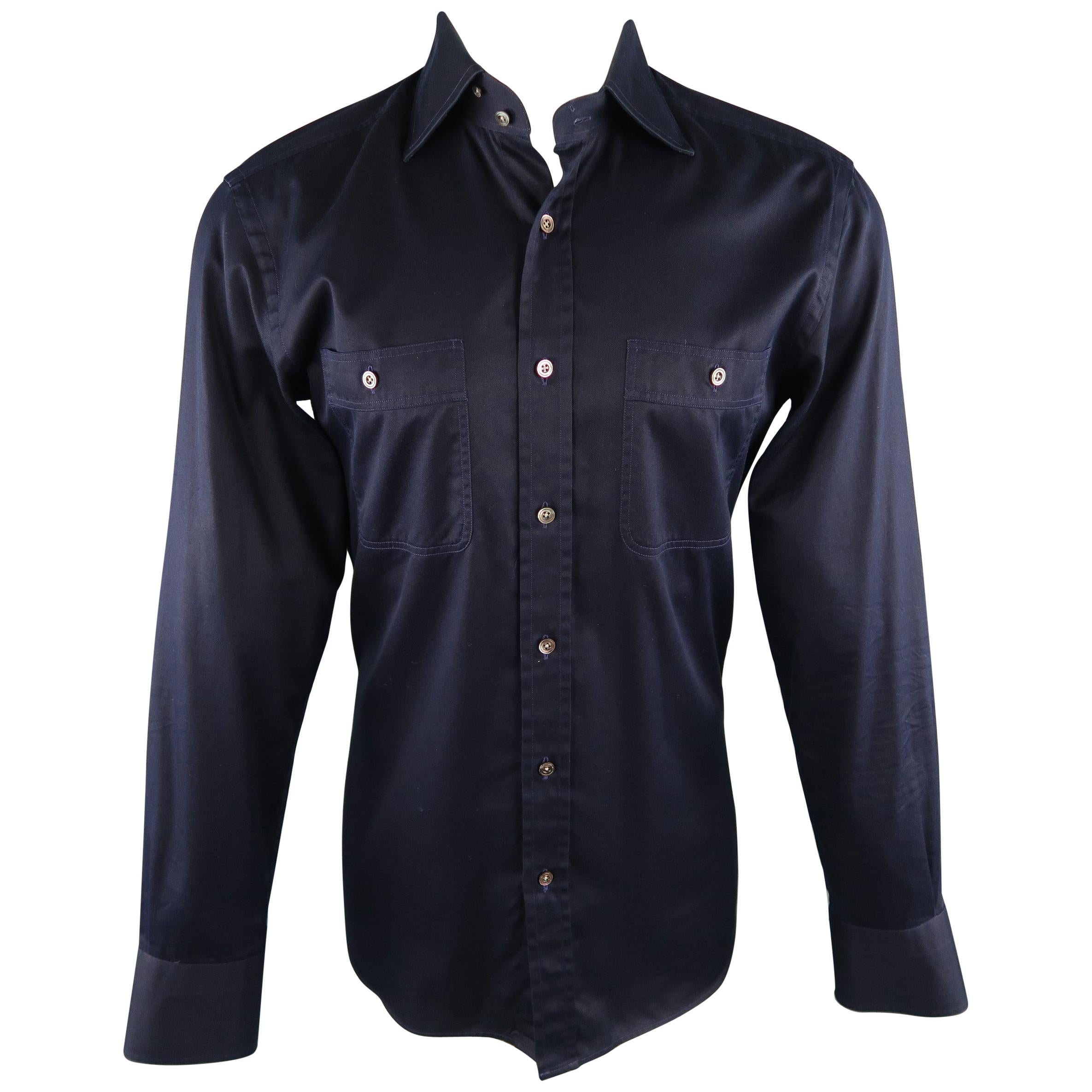 TOM FORD Size M Navy Solid Cotton Long Sleeve Shirt