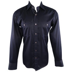 TOM FORD Size M Navy Solid Cotton Long Sleeve Shirt