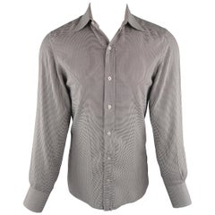 TOM FORD Size M Grey Houndstooth Cotton Long Sleeve Shirt
