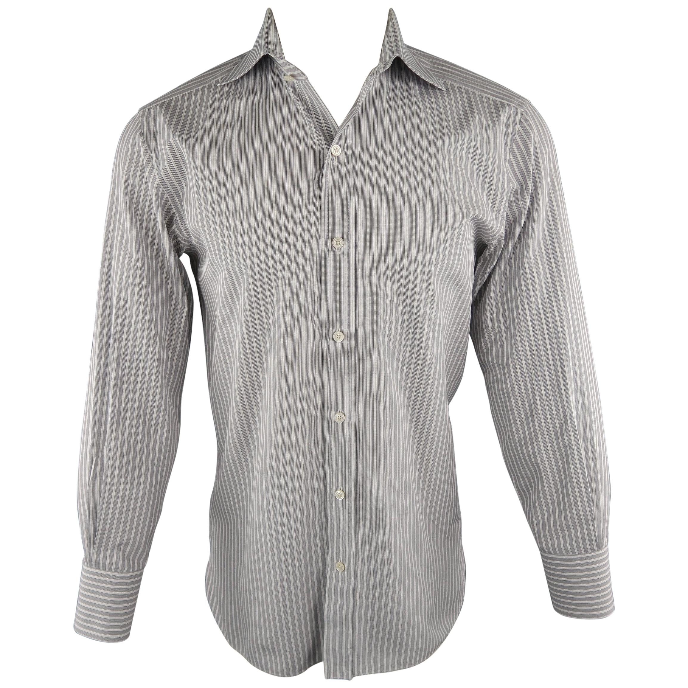 Men's TOM FORD Size M Grey Stripe Cotton Long Sleeve Shirt