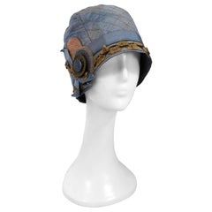 1920s Art Deco Blue and Peach Quilted Cloche