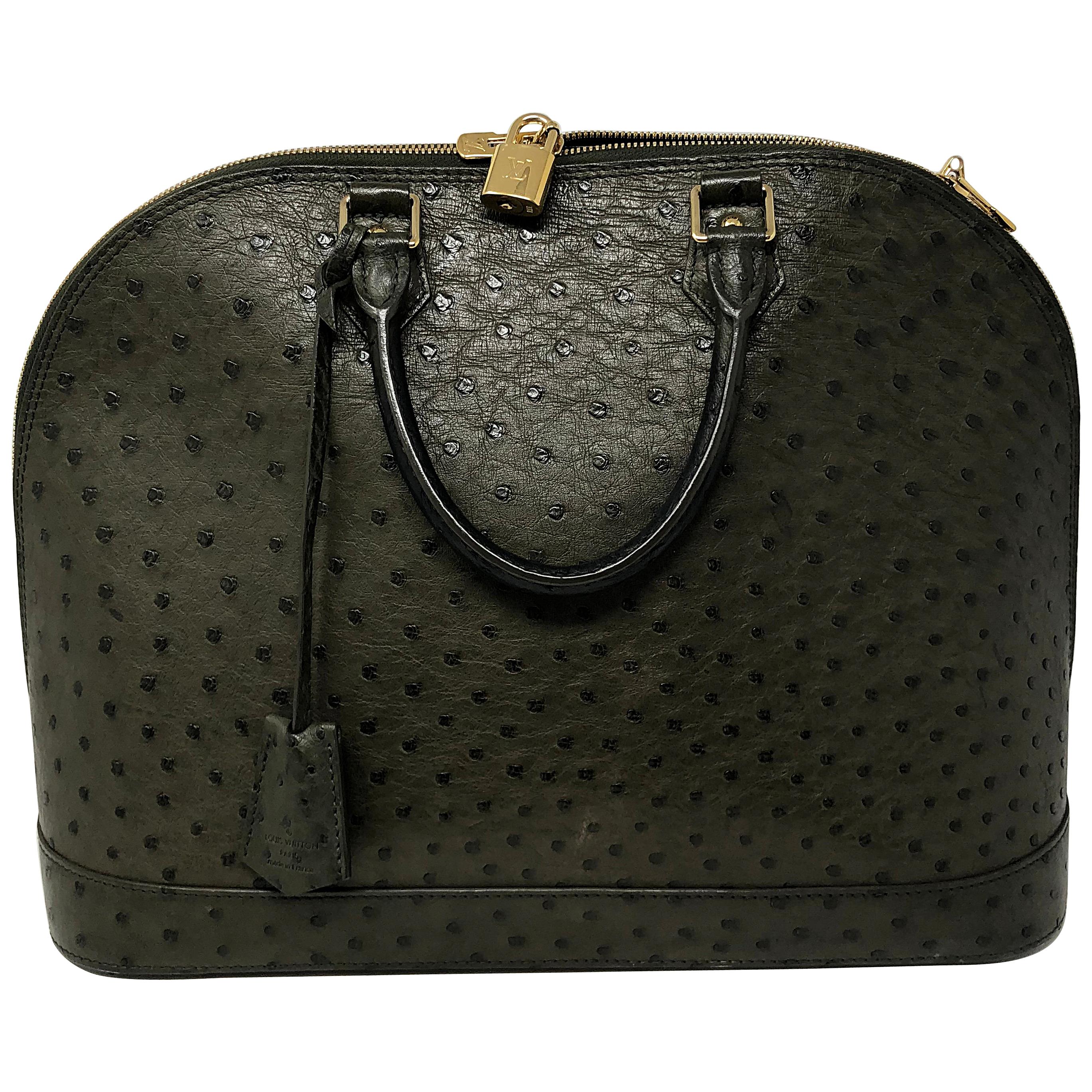 Louis Vuitton Gris Ostrich Leather Alma BB Bag - Yoogi's Closet