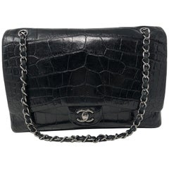 Chanel Krokodil Schwarze Jumbo-Tasche