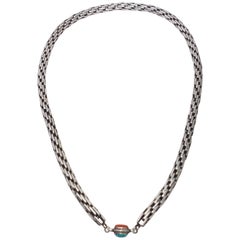 Vintage Navajo Sterling Silver Chain with Coral and Turquoise Accent