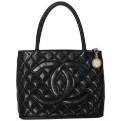 Chanel Caviar Leather Medallion with Silver Hardware in Black Shoulder Handbag