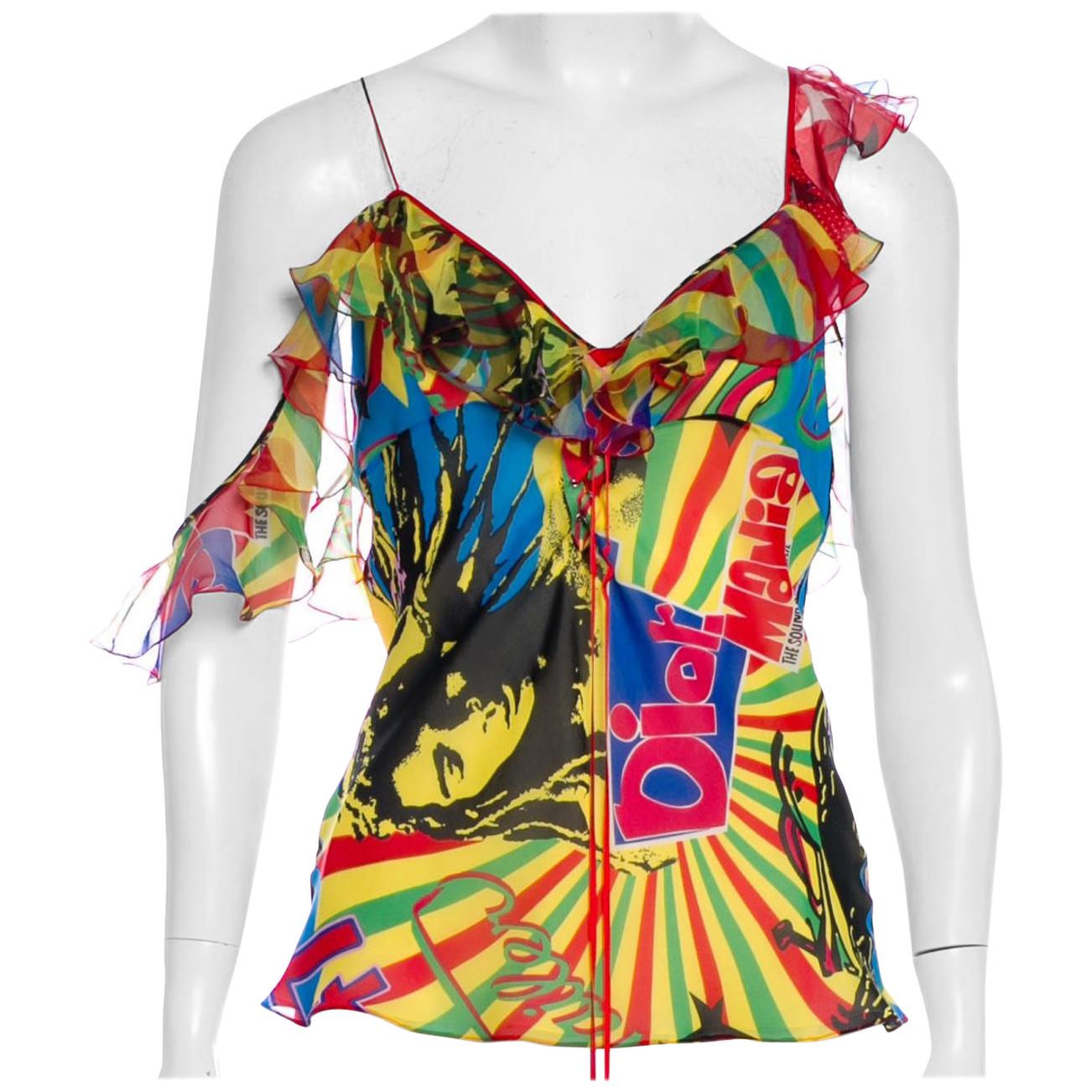 Christian Dior by Galliano 2004 Rasta Collection Silk Top with Chiffon Ruffles For Sale