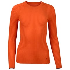 Gucci Neon Orange Long Sleeve Ribbed Crew Neck Sweater Sz M