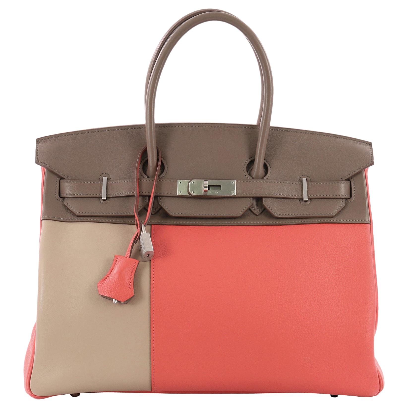 Hermes Birkin Handbag Tricolor Clemence and Swift with Brushed Palladium 