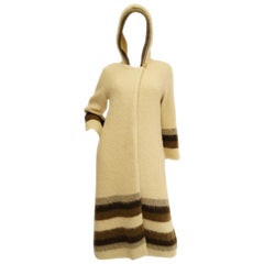 1960s Hilda Icelandic Wool Coat with Hood and Stripe Detail S