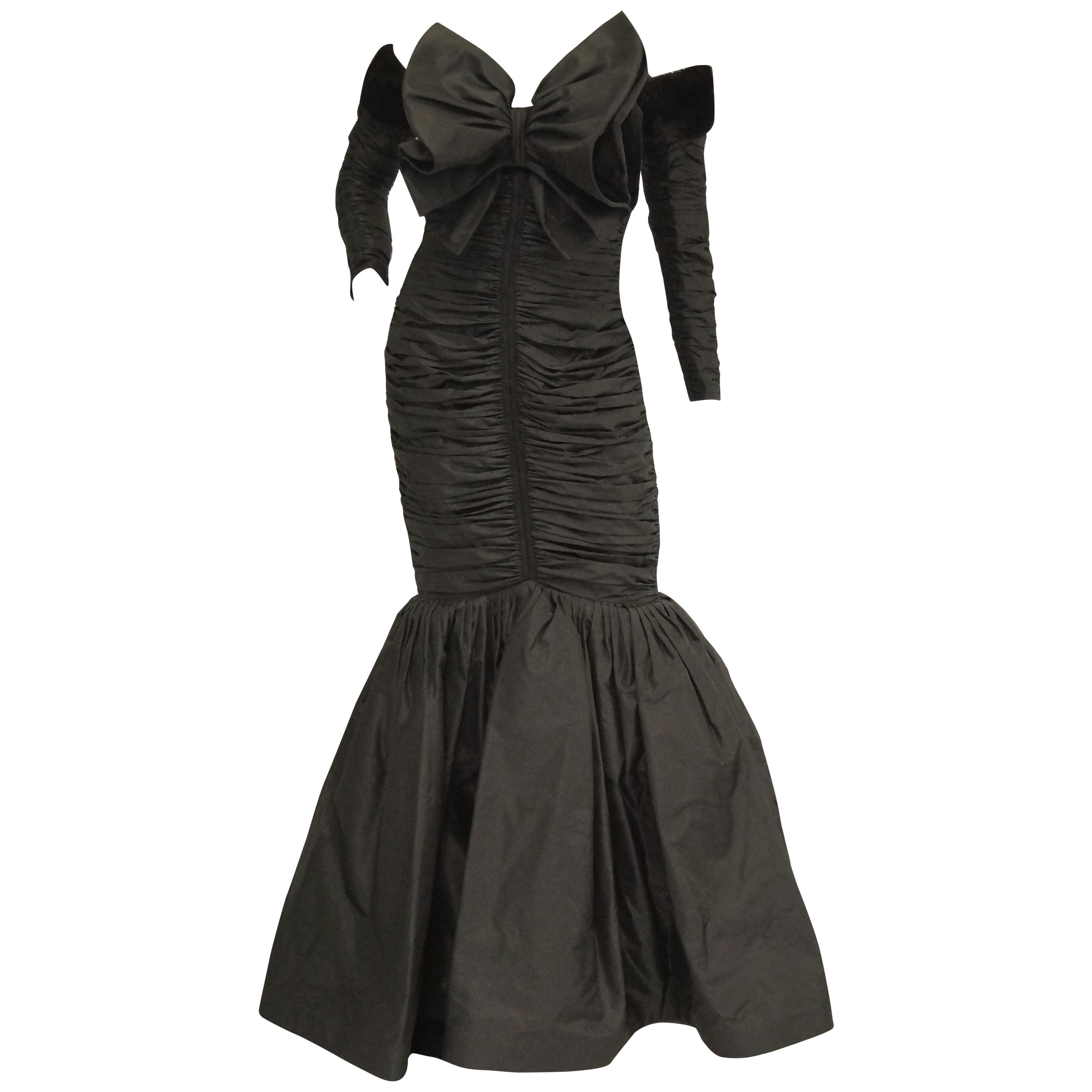  1980s Nina Ricci Couture Strapless Black Evening Dress  For Sale