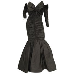  1980s Nina Ricci Couture Strapless Black Evening Dress 