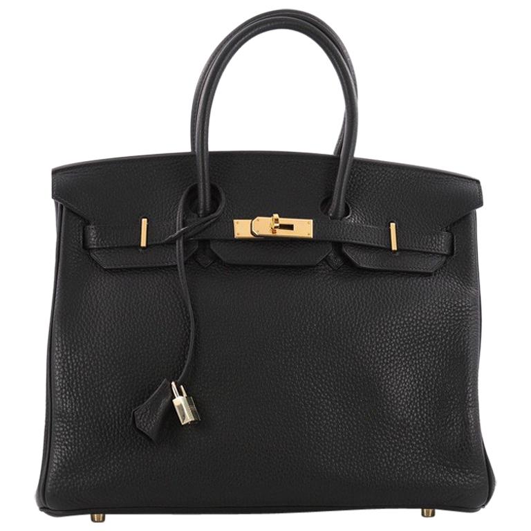 Hermes Birkin Handbag Black Clemence with Gold Hardware 35 