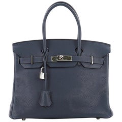 Hermes Birkin Handbag Blue Abysse Clemence with Palladium Hardware 30