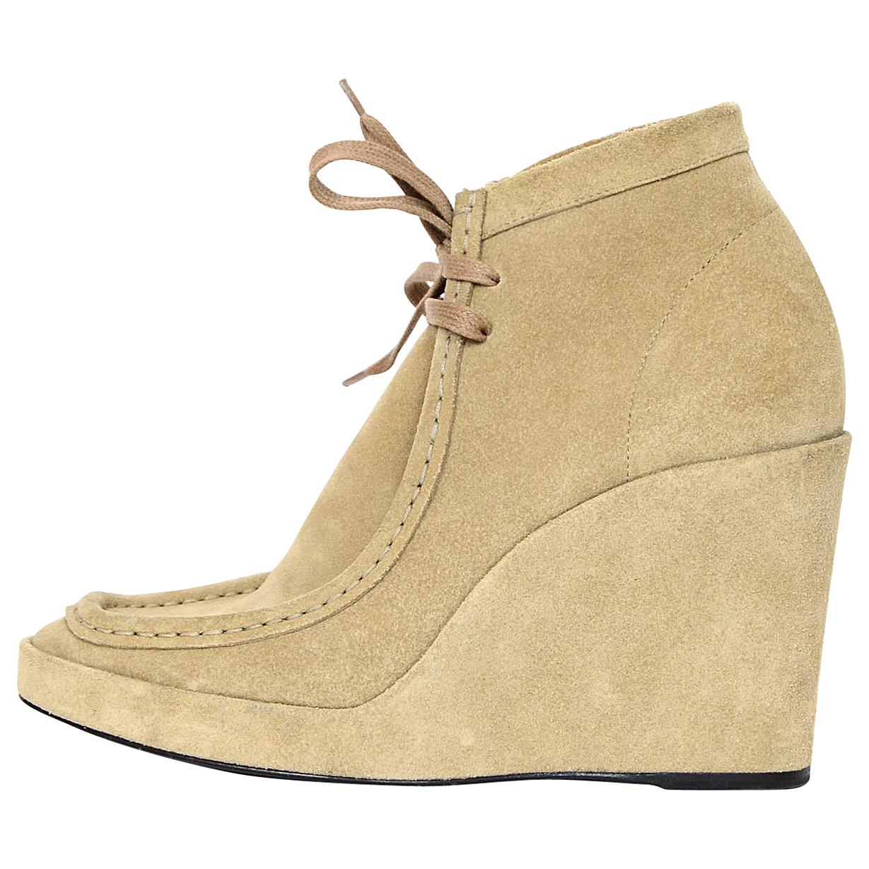 Balenciaga Tan Suede Wedge Lace Front Ankle Boots Sz 39