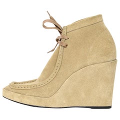 Balenciaga Tan Suede Wedge Lace Front Ankle Boots Sz 39