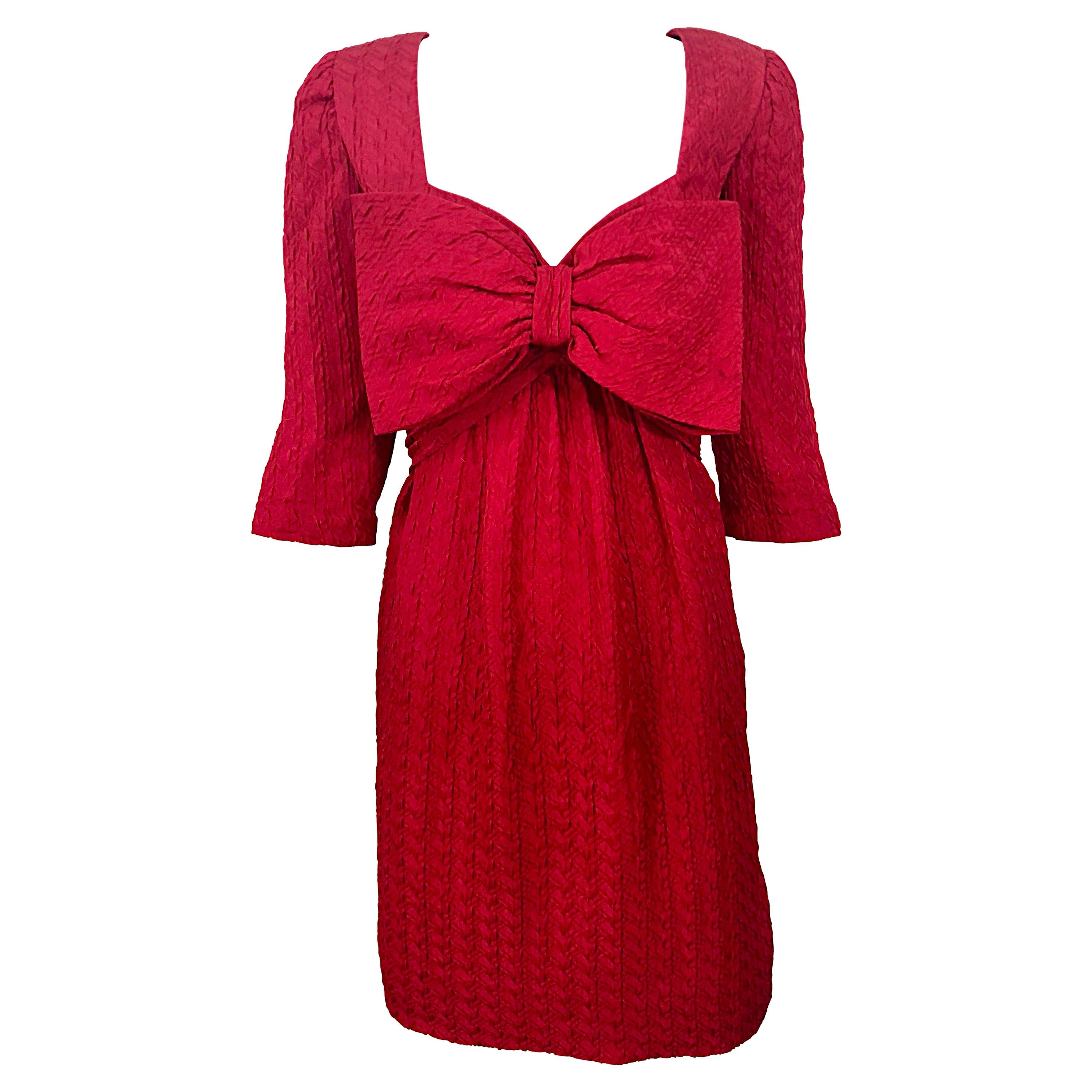 Vintage Oscar de la Renta Size 10 Lipstick Red Avant Garde Silk 3/4 Sleeve Dress