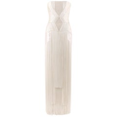 Atelier VERSACE S/S 2011 White Sequin Embellished Fringe Art Deco Evening Gown