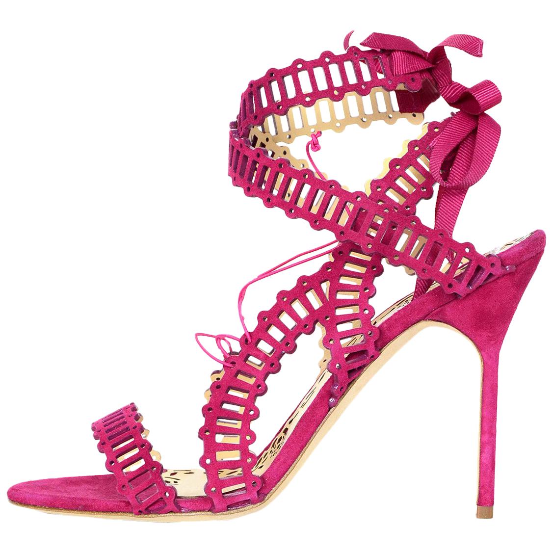 Marchesa NEW Hot Pink Suede Cut Out Stella Sandals Heels Sz 38.5 For ...