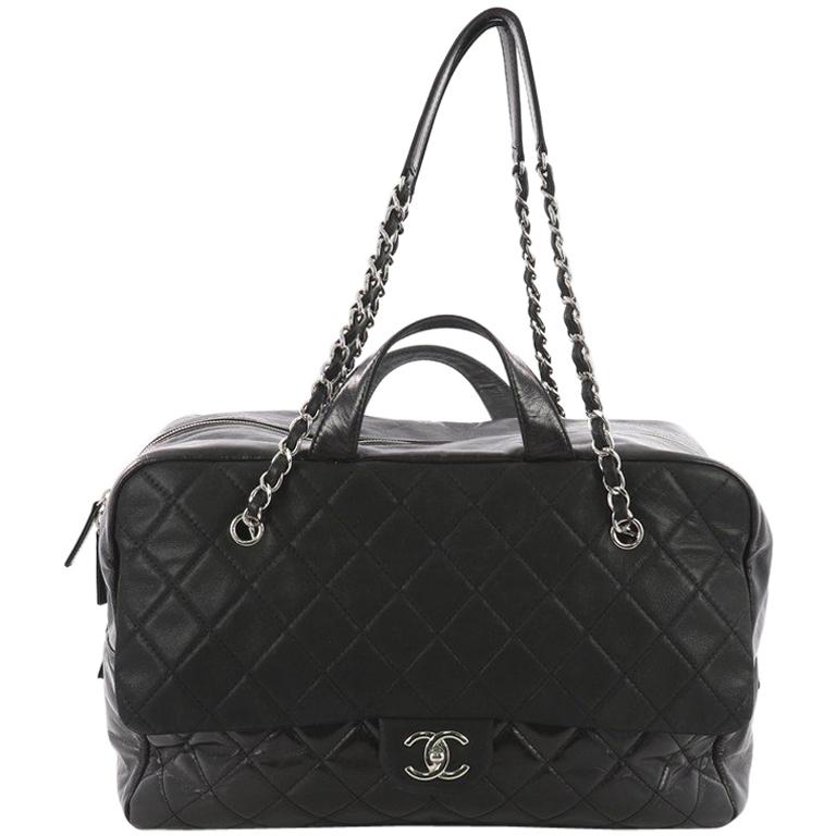 Chanel Duo Color Front Flap Satchel Quilted Glazed and Iridescent Calfskin Large