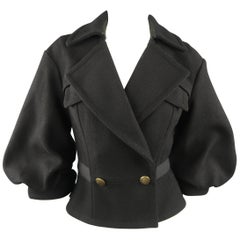 LOUIS VUITTON Size 6 Black Wool Double Breasted Cropped Puff Sleeve Jacket