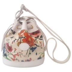 Gucci White Flora Small Bucket Drawstring Bag