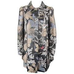 RED VALENTINO Size 4 Charcoal Beige & Blue Forest Print Jacquard A Line Coat