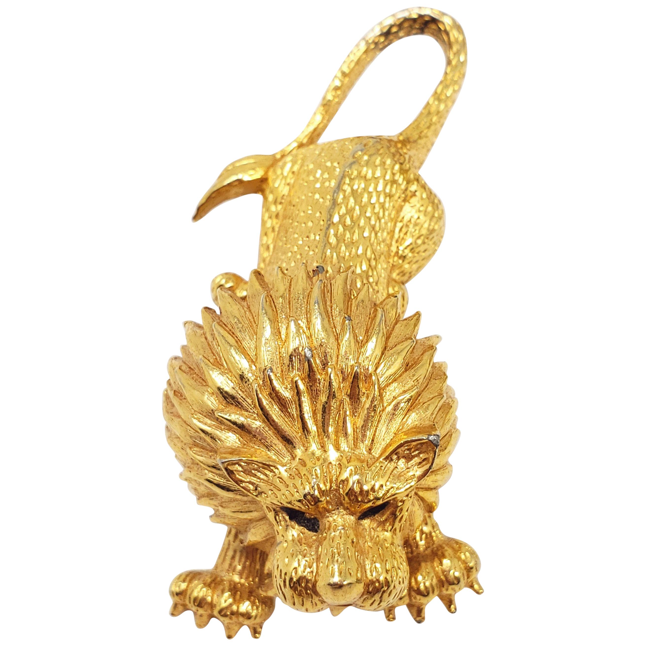 Vintage Jomaz Textured Lion Pin Brooch in Gold