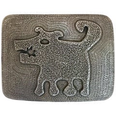 Chica Sombra, hebilla de cinturón de bronce blanco, perro Melanie Yazzie Nativo Americano Navajo