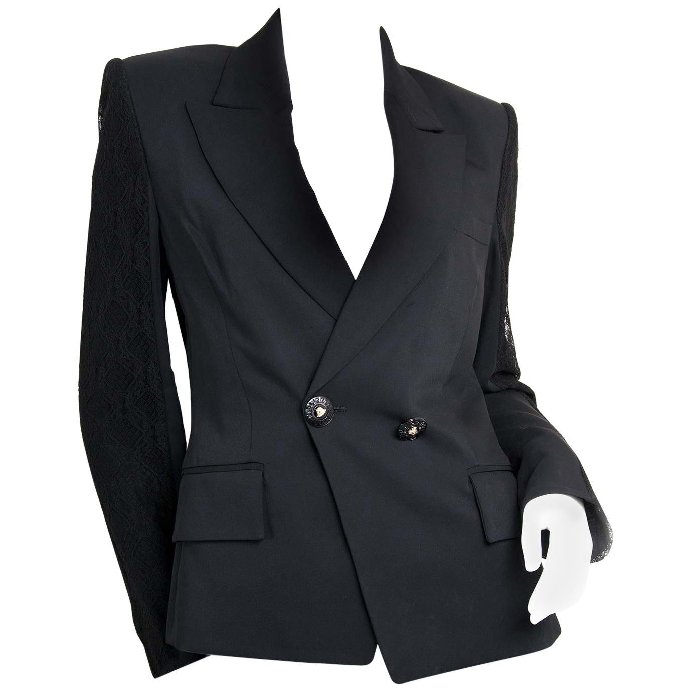 Versace Black Blazer With Lace Sleeves - Size 44 For Sale
