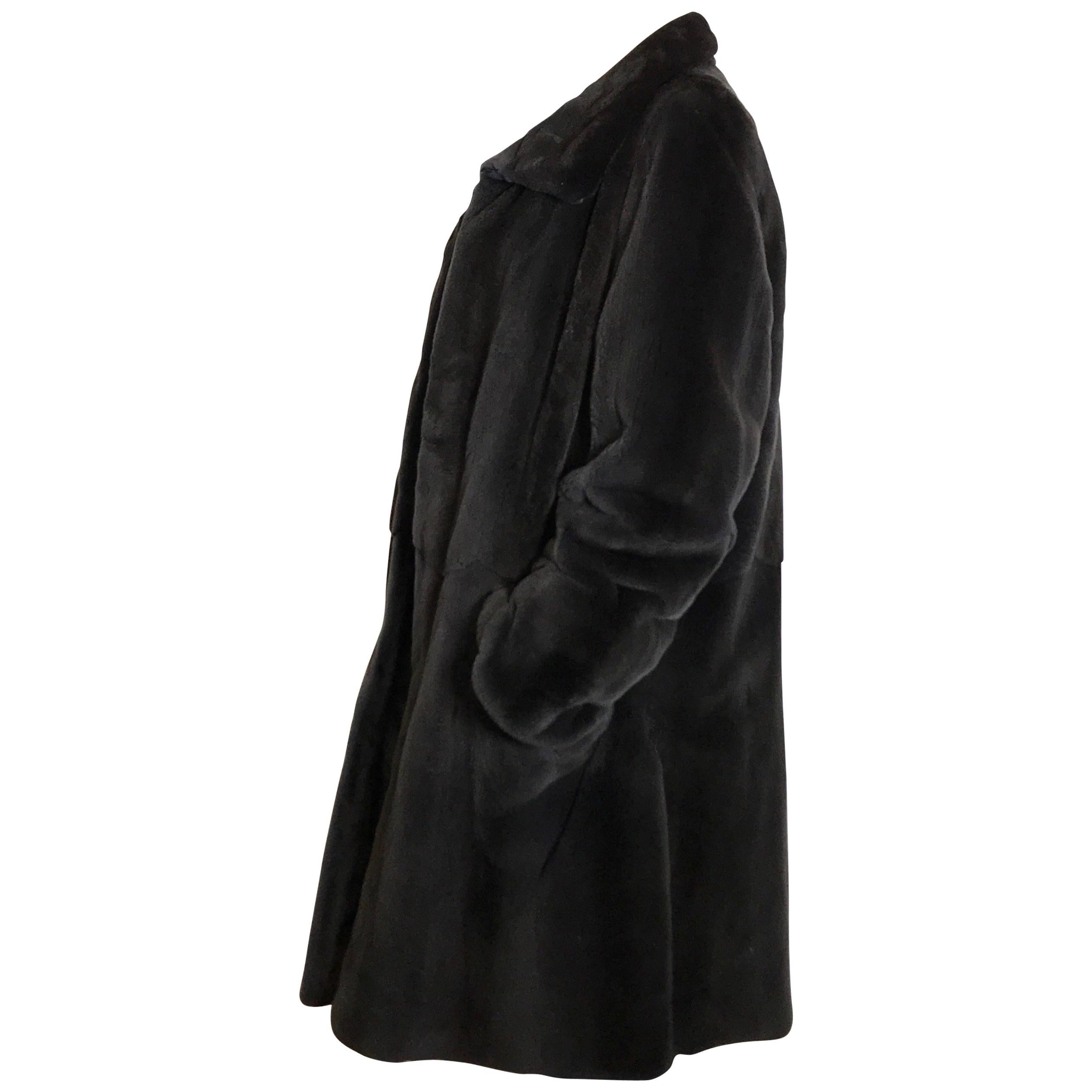 Noble sheared velvet mink fur by Dieter Apmann 3/4 coat jacket. Black/dark gray. For Sale