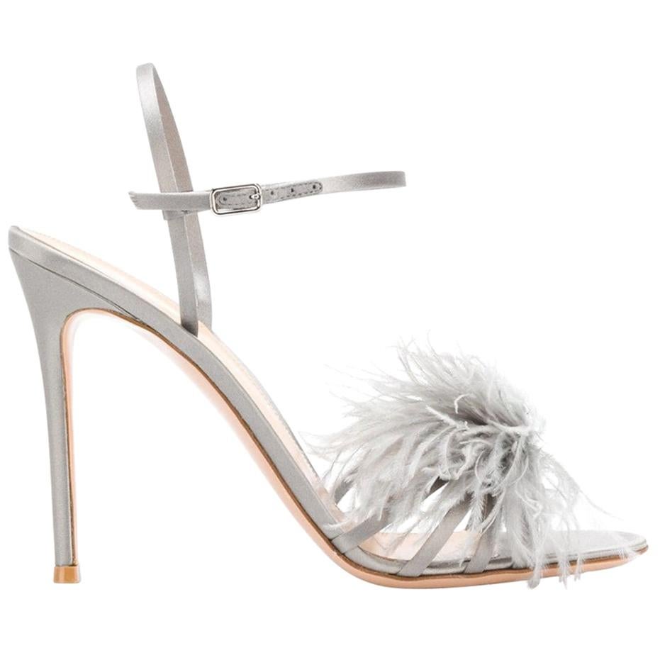 Gianvito Rossi Ginger Feather-Embellished Satin Sandals