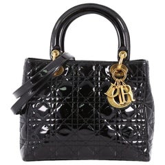 Christian Dior Vintage Lady Dior Handbag Cannage Quilt Patent Mediu