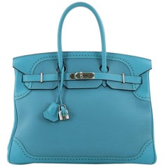 Hermes Birkin Ghillies Handbag Turquoise Togo and Swift with Palladium Hardware 