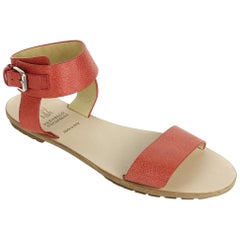 Brunello Cucinelli Women Bright Orange Leather Flat Sandal