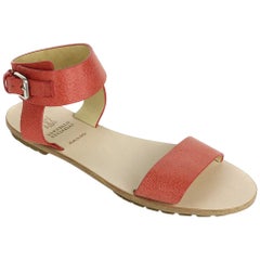 Brunello Cucinelli Women Bright Orange Leather Flat Sandal