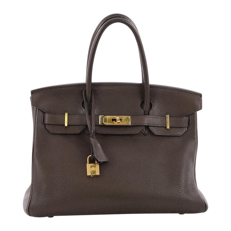 Hermes Birkin Handbag Ebene Clemence with Gold Hardware 30