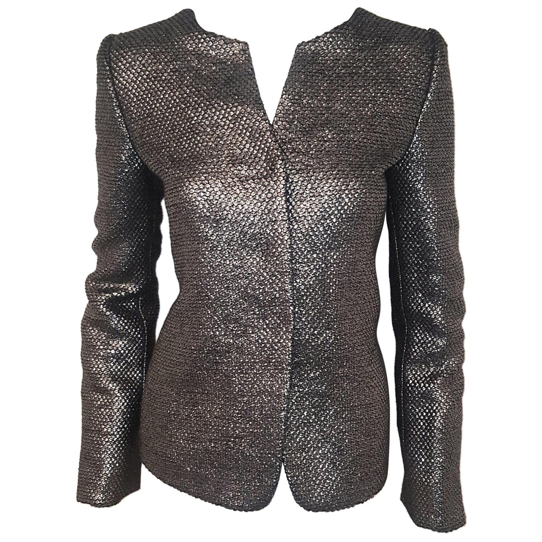 Armani Collezioni Pewter Tone Glimmer Brocade With Turn Up Cuffs Size 8 US For Sale